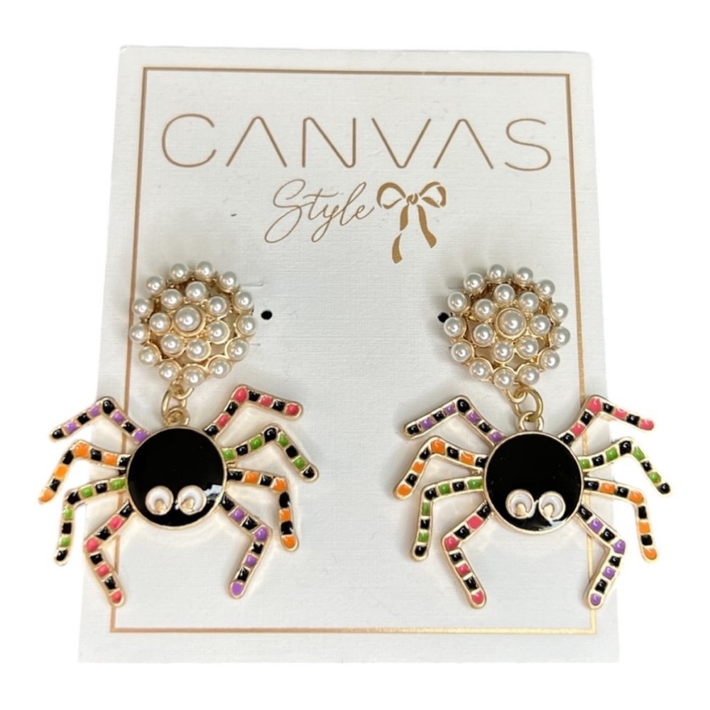 Halloween Spider Enamel Dangle
Statement Earrings by Canvas Style